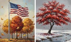 The image for NEW! Flag and Fall Trees or Red Winter Tree