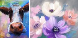 The image for NEW! Acrylic + Chalk Pastels! Choose Cow or Flowers